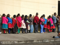 Alausi Lineup outsdie bank Alausi,  Chimborazo,  Ecuador, South America